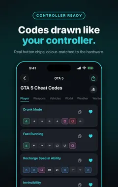 Cheatly cheat list for a game, grouped by category