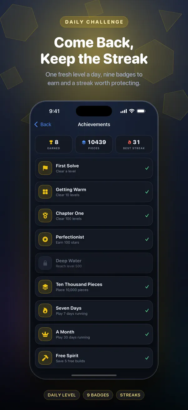Magnetic Blocks achievements screen