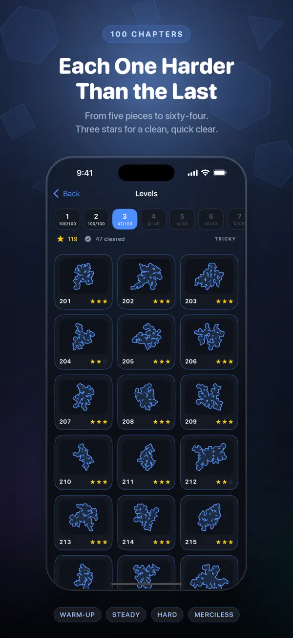 Magnetic Blocks chapters and levels with three-star ratings