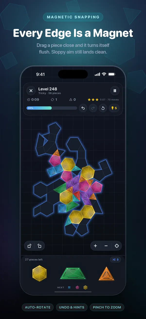 Magnetic Blocks puzzle: fill the silhouette with magnetic shapes
