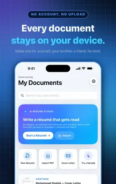 Resume Builder documents list with resumes, cover letters and biodata