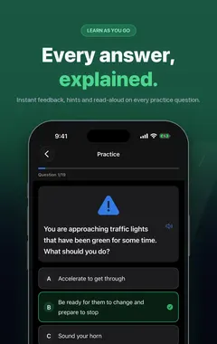 RoadTick theory test practice question with answer options