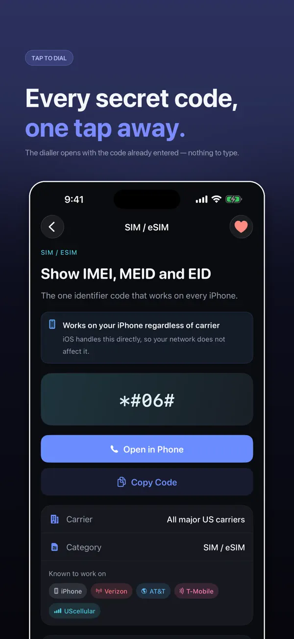 Secret Codes code detail with Open in Phone button