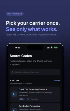 Secret Codes home screen with code categories and IMEI shortcut