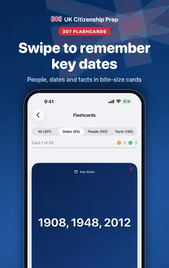 UK Test Prep flashcards for dates, people and facts